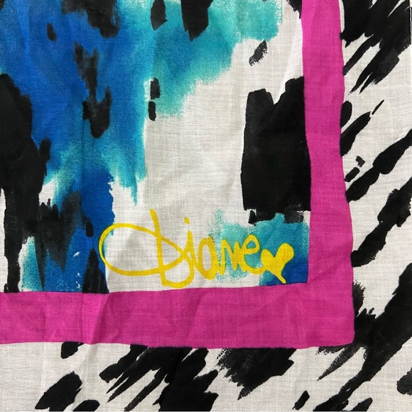 Diane von Furstenberg cotton square scarf techno colored blue NWT - Picture 3 of 8